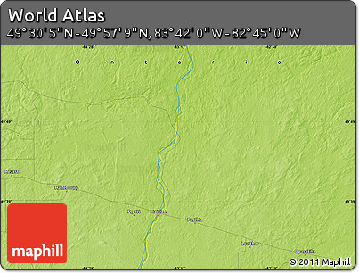 Physical Map of the Area around 49° 43' 37" N, 83° 13' 29" W