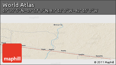 Shaded Relief Panoramic Map of the Area around 49° 43' 37" N, 83° 13' 29" W