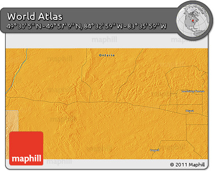 Political 3D Map of the Area around 49° 43' 37" N, 84° 4' 29" W