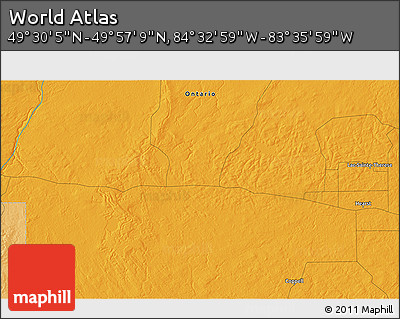 Political 3D Map of the Area around 49° 43' 37" N, 84° 4' 29" W