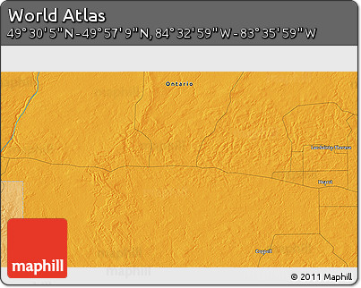 Political 3D Map of the Area around 49° 43' 37" N, 84° 4' 29" W