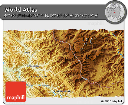 Physical 3D Map of the Area around 49° 43' 37" N, 85° 4' 29" E