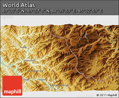 Physical 3D Map of the Area around 49° 43' 37" N, 85° 4' 29" E