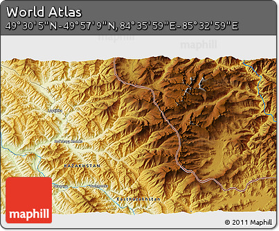 Physical 3D Map of the Area around 49° 43' 37" N, 85° 4' 29" E