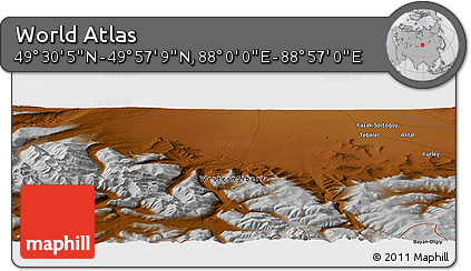 Physical Panoramic Map of the Area around 49° 43' 37" N, 88° 28' 29" E