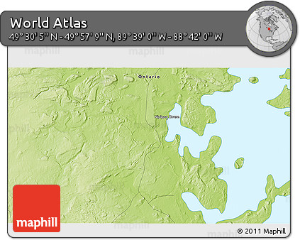 Physical 3D Map of the Area around 49° 43' 37" N, 89° 10' 30" W