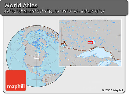 Gray Location Map of the Area around 49° 43' 37" N, 89° 10' 30" W