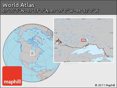 Gray Location Map of the Area around 49° 43' 37" N, 89° 10' 30" W