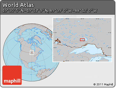 Gray Location Map of the Area around 49° 43' 37" N, 89° 10' 30" W