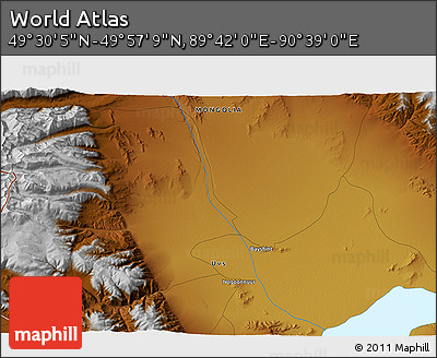 Physical 3D Map of the Area around 49° 43' 37" N, 90° 10' 30" E