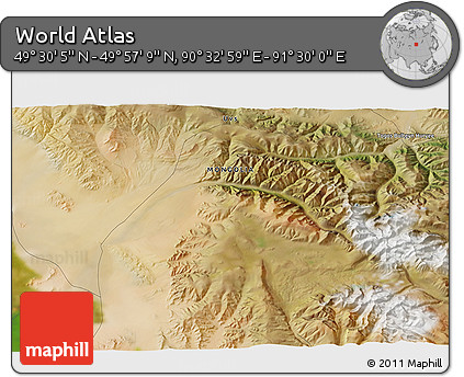 Satellite 3D Map of the Area around 49° 43' 37" N, 91° 1' 30" E