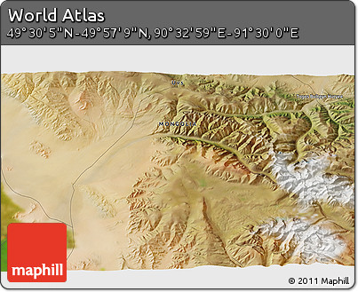 Satellite 3D Map of the Area around 49° 43' 37" N, 91° 1' 30" E