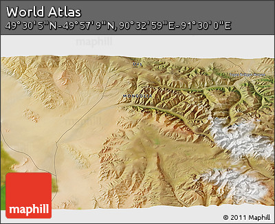Satellite 3D Map of the Area around 49° 43' 37" N, 91° 1' 30" E