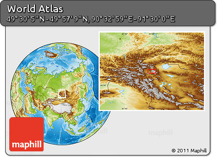 Physical Location Map of the Area around 49° 43' 37" N, 91° 1' 30" E