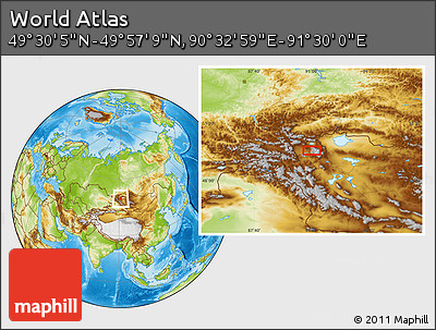 Physical Location Map of the Area around 49° 43' 37" N, 91° 1' 30" E