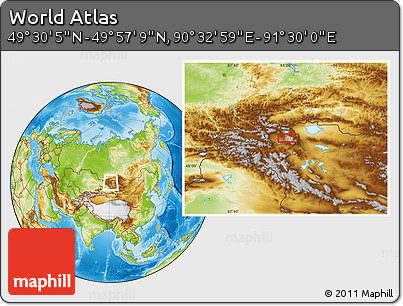 Physical Location Map of the Area around 49° 43' 37" N, 91° 1' 30" E
