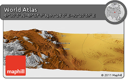 Physical Panoramic Map of the Area around 49° 43' 37" N, 91° 52' 30" E