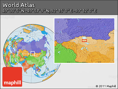 Political Location Map of the Area around 49° 43' 37" N, 92° 43' 29" E