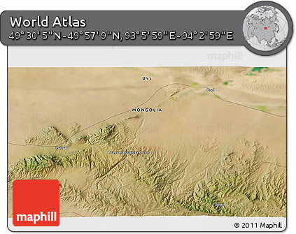 Satellite 3D Map of the Area around 49° 43' 37" N, 93° 34' 29" E