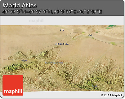 Satellite 3D Map of the Area around 49° 43' 37" N, 93° 34' 29" E