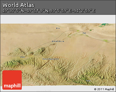 Satellite 3D Map of the Area around 49° 43' 37" N, 93° 34' 29" E