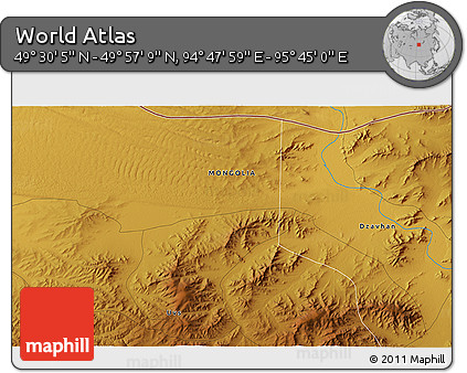 Physical 3D Map of the Area around 49° 43' 37" N, 95° 16' 30" E