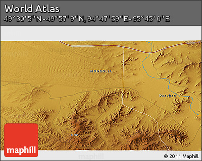 Physical 3D Map of the Area around 49° 43' 37" N, 95° 16' 30" E