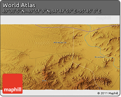 Physical 3D Map of the Area around 49° 43' 37" N, 95° 16' 30" E