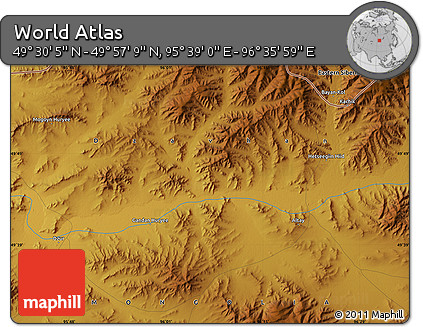 Physical Map of the Area around 49° 43' 37" N, 96° 7' 30" E