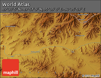 Physical Map of the Area around 49° 43' 37" N, 96° 7' 30" E