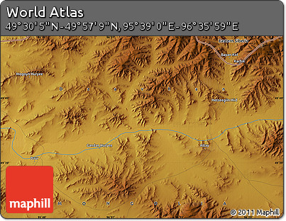 Physical Map of the Area around 49° 43' 37" N, 96° 7' 30" E