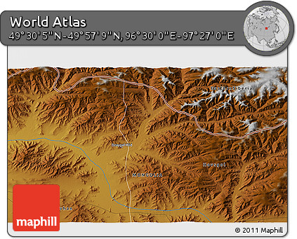 Physical 3D Map of the Area around 49° 43' 37" N, 96° 58' 29" E