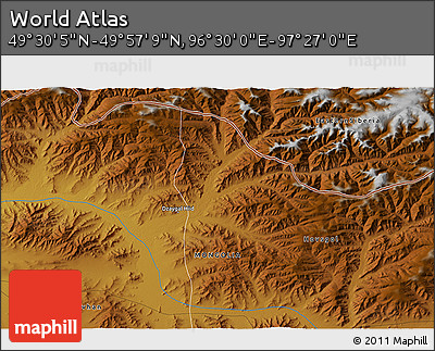 Physical 3D Map of the Area around 49° 43' 37" N, 96° 58' 29" E