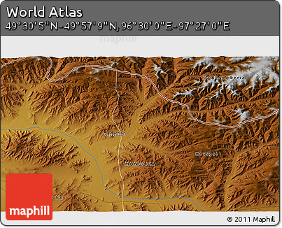 Physical 3D Map of the Area around 49° 43' 37" N, 96° 58' 29" E