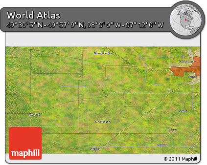 Satellite 3D Map of the Area around 49° 43' 37" N, 97° 40' 30" W