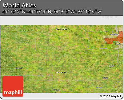 Satellite 3D Map of the Area around 49° 43' 37" N, 97° 40' 30" W