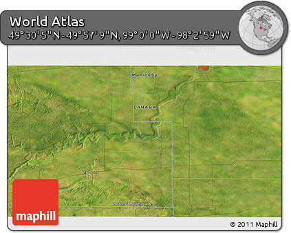 Satellite 3D Map of the Area around 49° 43' 37" N, 98° 31' 30" W