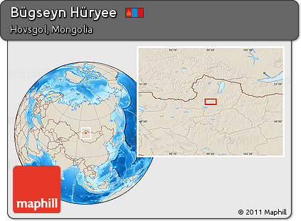 Shaded Relief Location Map of Bügseyn Hüryee
