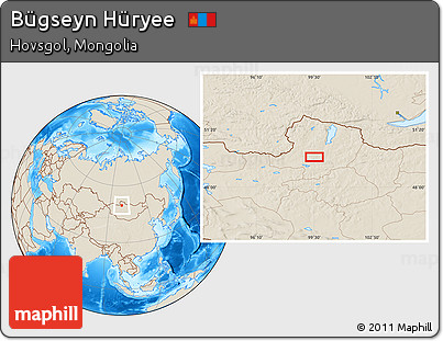 Shaded Relief Location Map of Bügseyn Hüryee