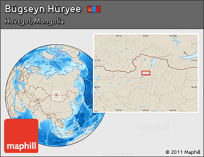 Shaded Relief Location Map of Bügseyn Hüryee