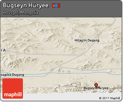Shaded Relief Panoramic Map of Bügseyn Hüryee