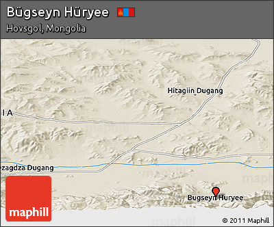 Shaded Relief Panoramic Map of Bügseyn Hüryee