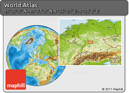 Physical Location Map of the Area around 49° 43' 37" N, 9° 25' 30" E