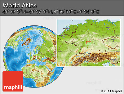 Physical Location Map of the Area around 49° 43' 37" N, 9° 25' 30" E
