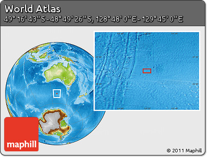 Physical Location Map of the Area around 49° 3' 5" S, 129° 16' 30" E