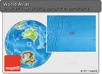 Physical Location Map of the Area around 49° 3' 5" S, 130° 7' 30" E
