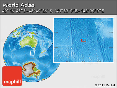 Physical Location Map of the Area around 49° 3' 5" S, 142° 1' 30" E