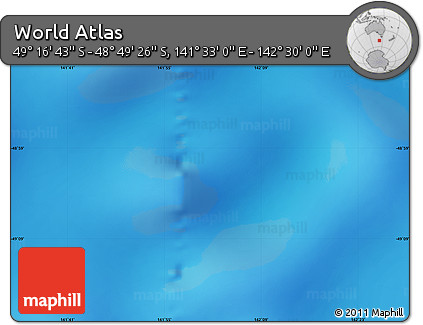 Physical Map of the Area around 49° 3' 5" S, 142° 1' 30" E