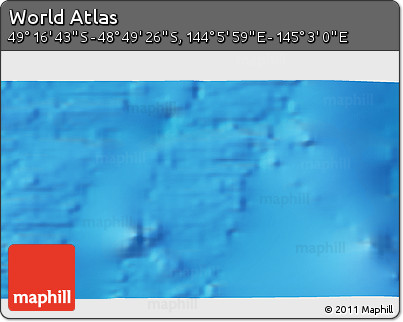 Physical 3D Map of the Area around 49° 3' 5" S, 144° 34' 29" E