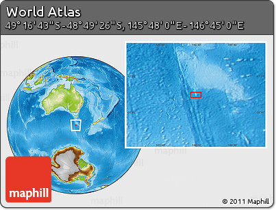 Physical Location Map of the Area around 49° 3' 5" S, 146° 16' 30" E